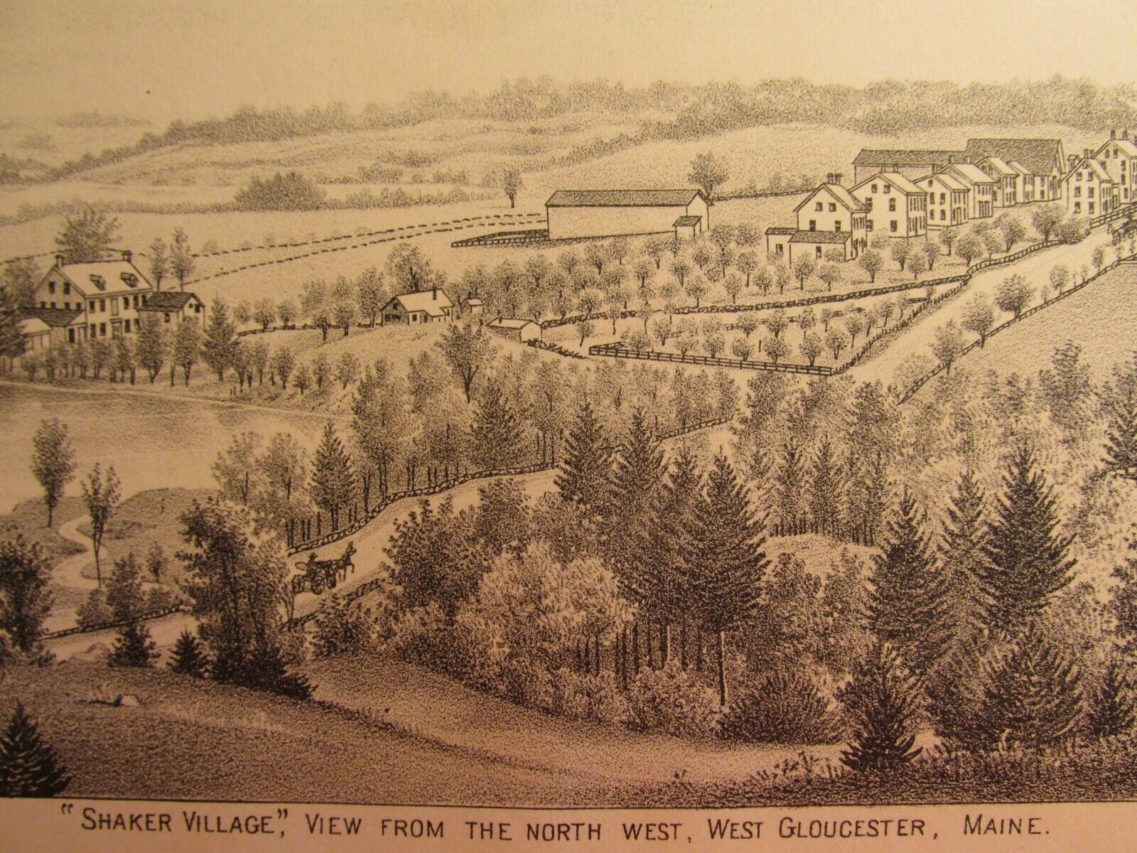 Antique Ephemera 1800s Engraving Shaker Village West Gloucester ME Poland Hill