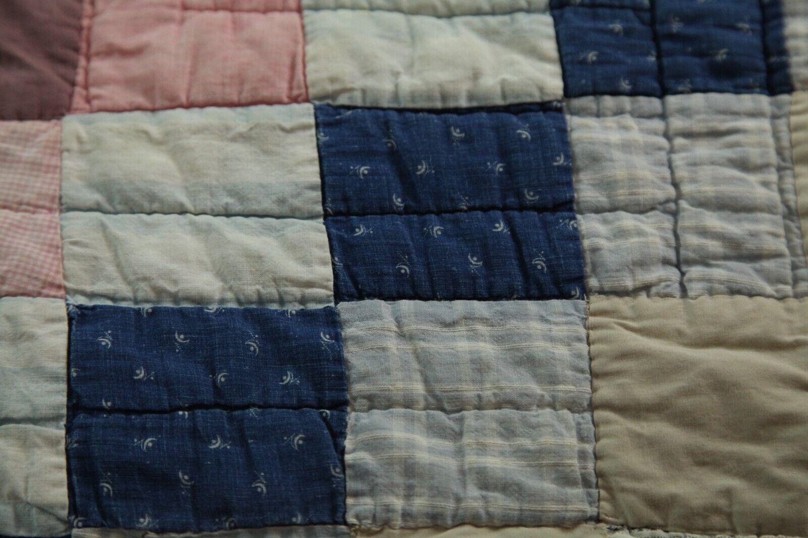 1800s Hand-Stitched Patchwork Mourning Quilt 64"x74