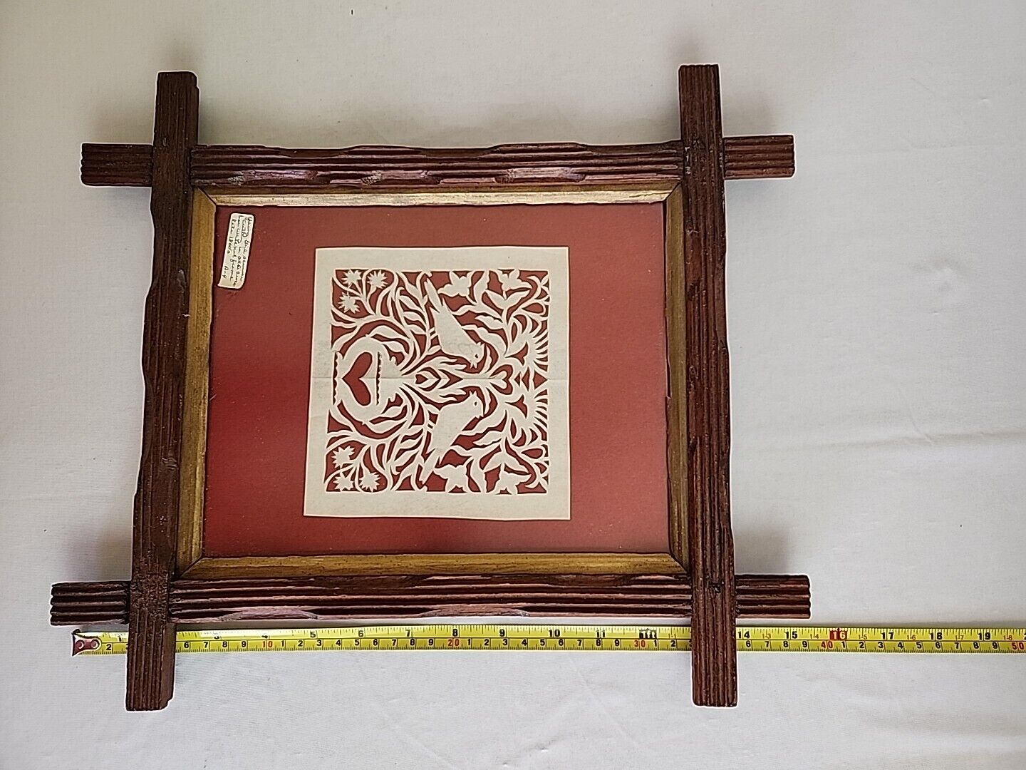 1800s Paper Cutting in Walnut Crisscross Frame Ephemera Antique 