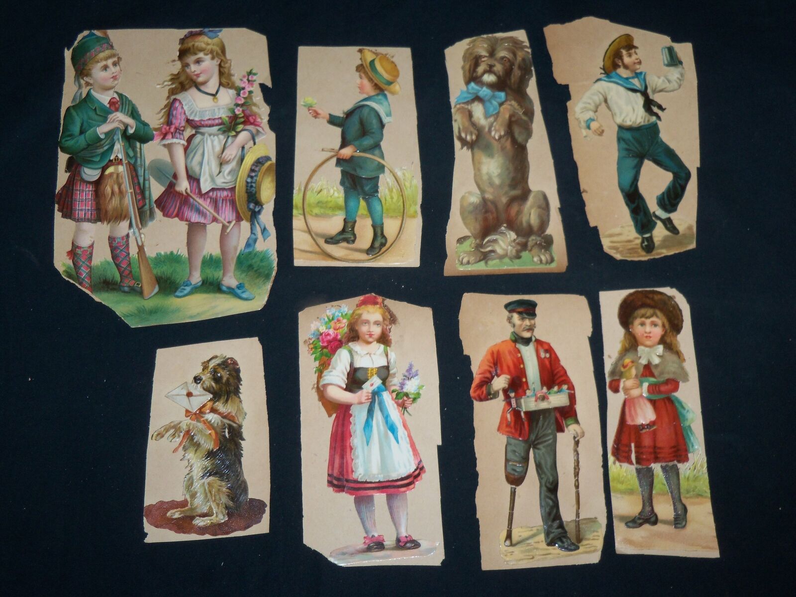 1800'S VICTORIAN CUT-OUTS LOT OF 17 - COLOR - DOGS - J 6853