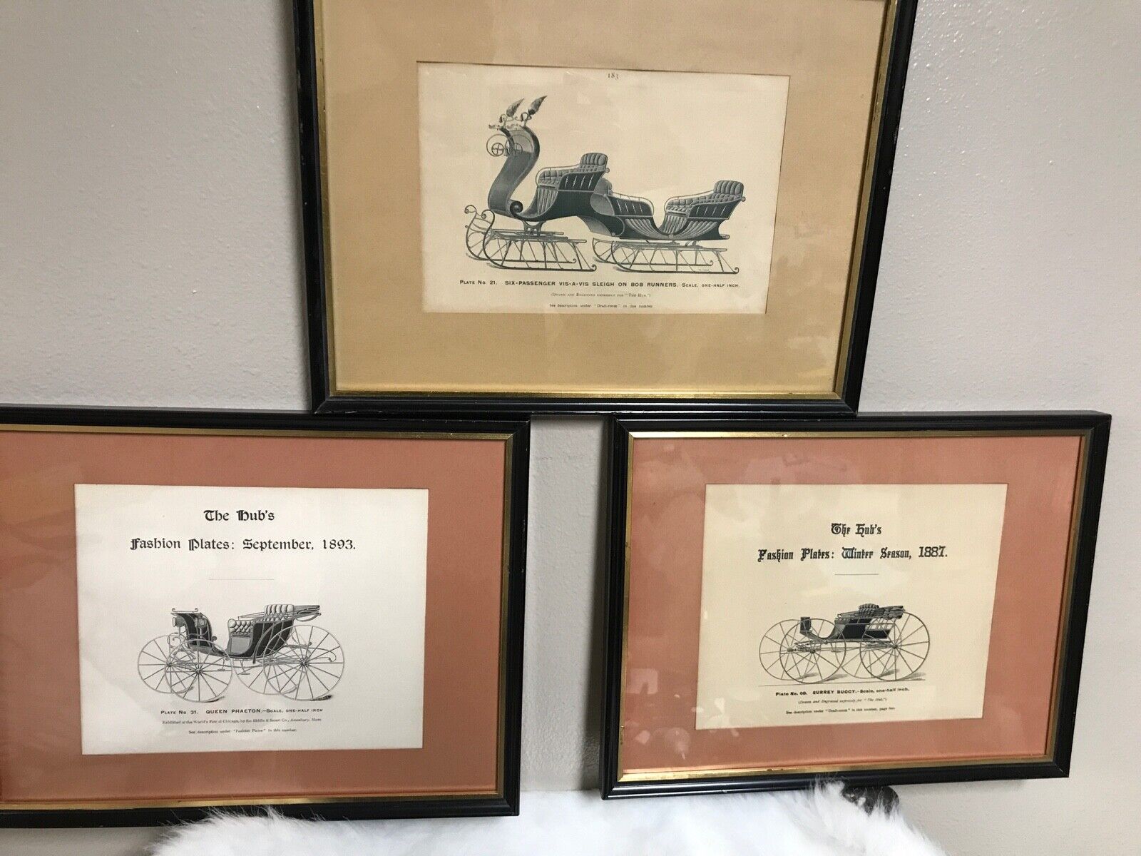 Six Prints The Hub's Fashion Plates 1800s Carriage Buggy Sleigh Coach "Engraved"