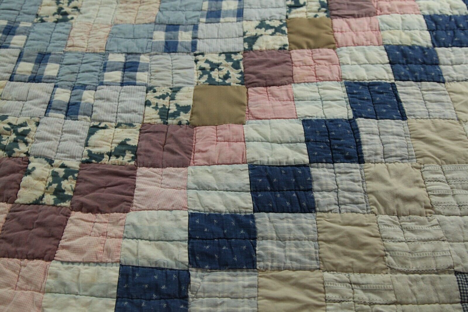 1800s Hand-Stitched Patchwork Mourning Quilt 64"x74