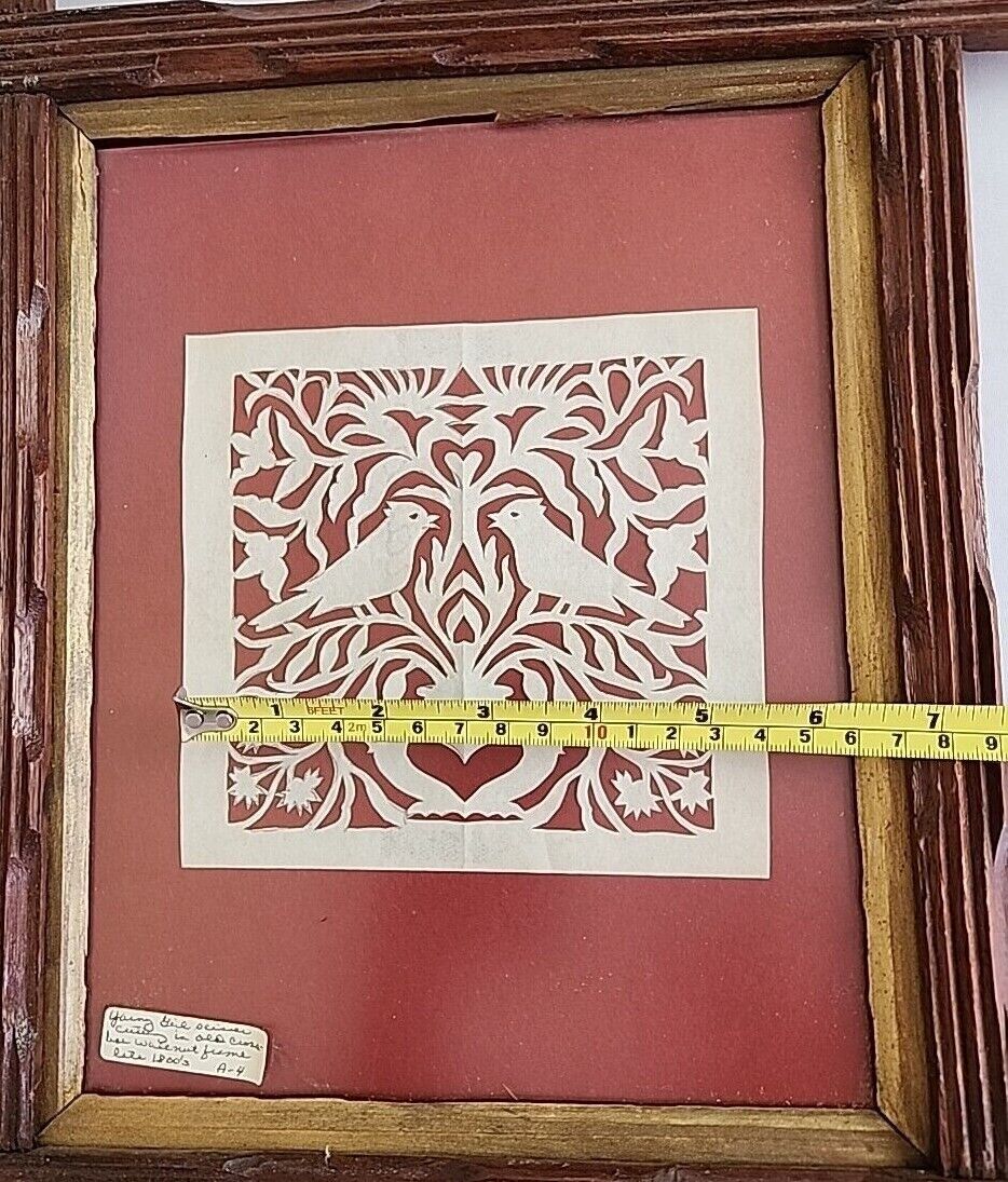 1800s Paper Cutting in Walnut Crisscross Frame Ephemera Antique 