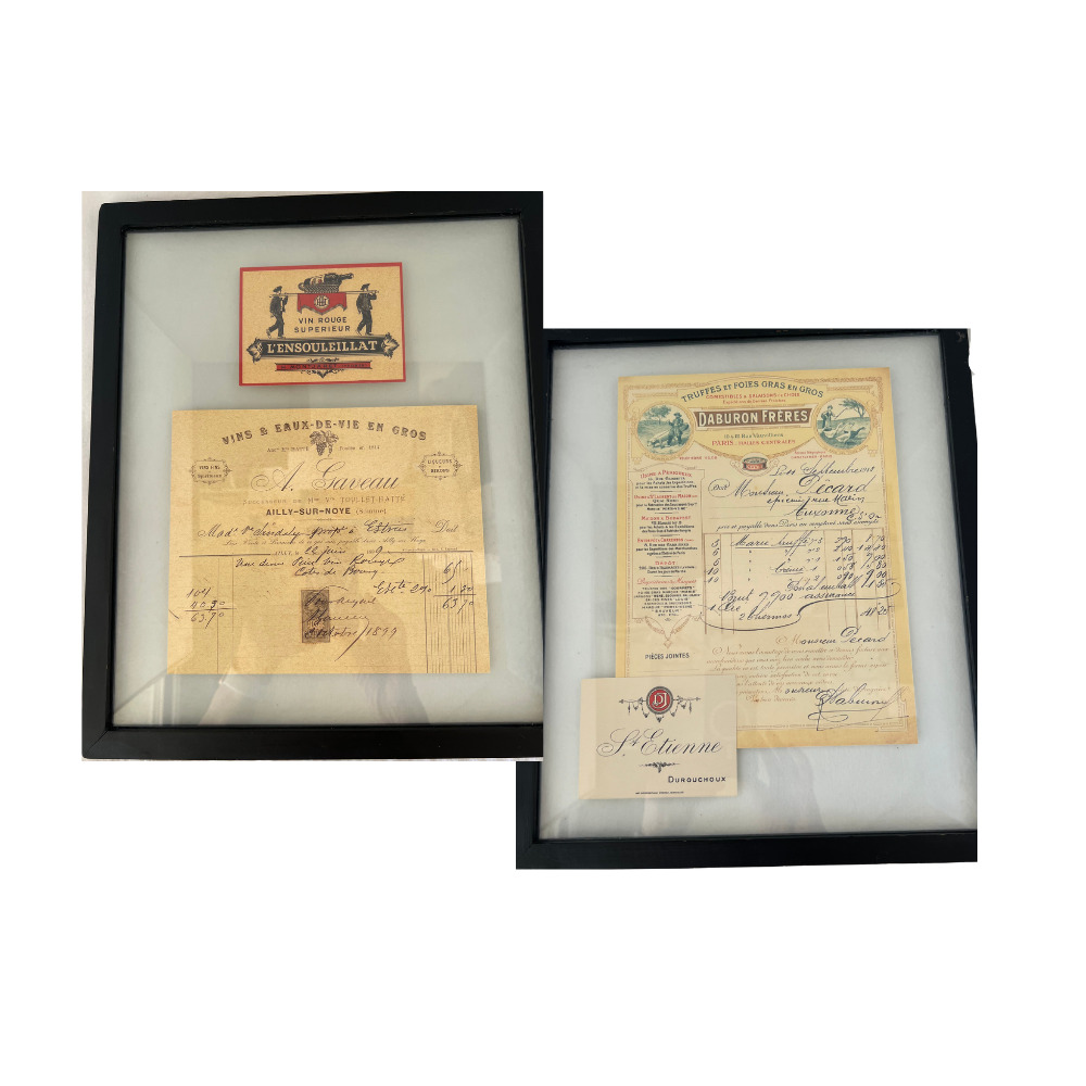 VTG Authentic Framed 1800's French Wine Collector's Receipt Decor Hanging  -2