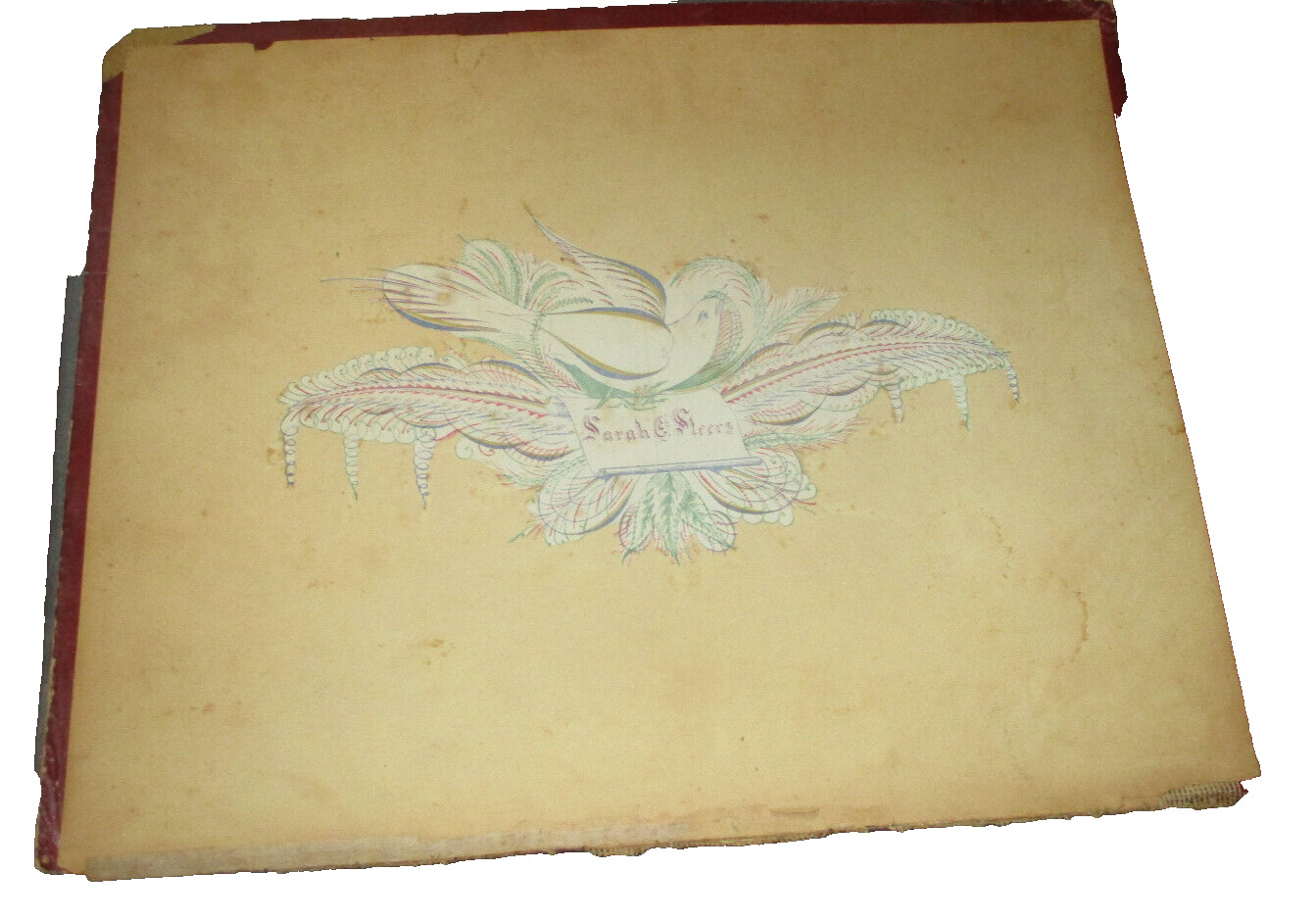Antique 1800's Emphera Calligraphy on Paper Cutout Mounted on Scarp Book Cover