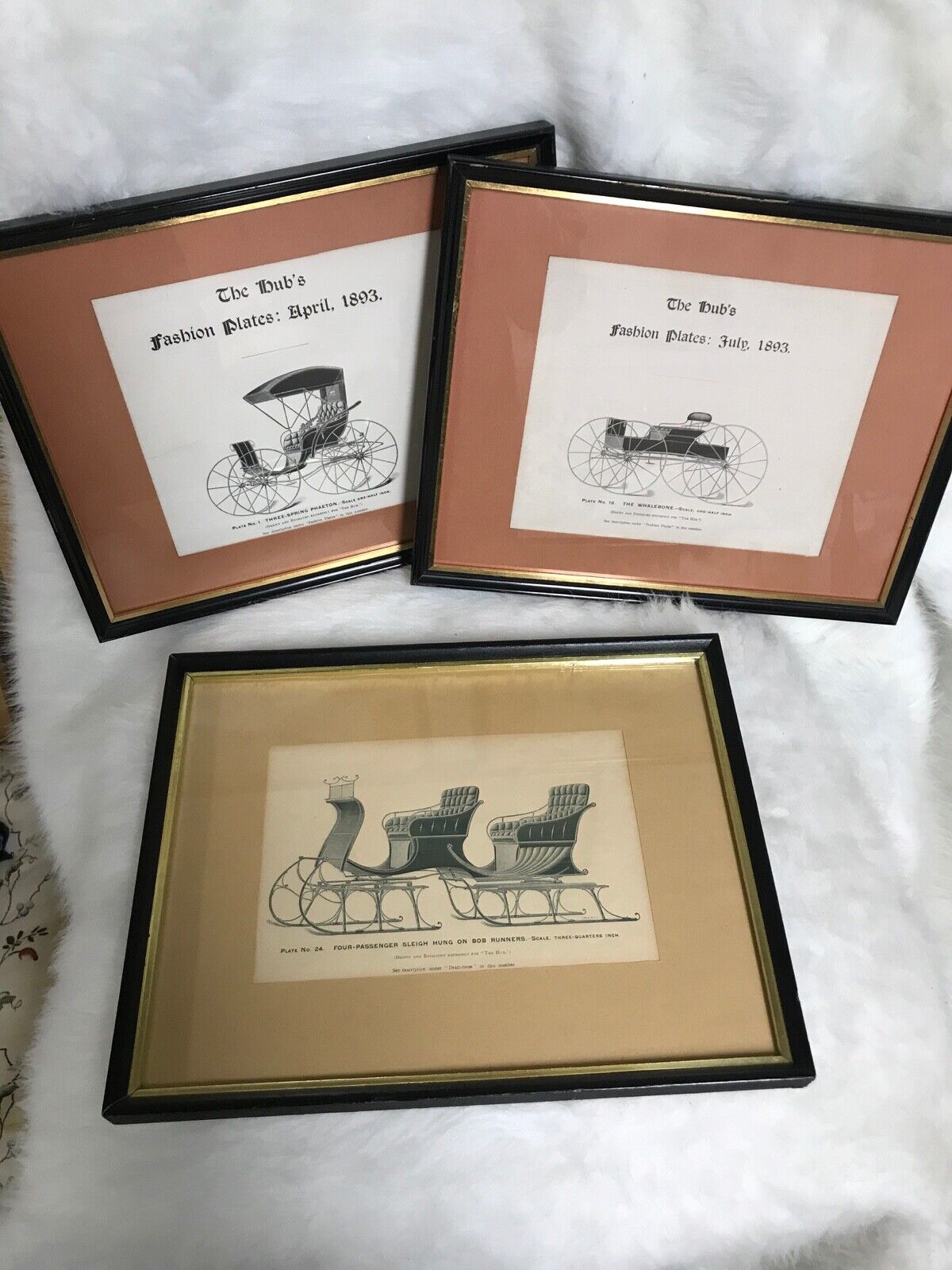 Six Prints The Hub's Fashion Plates 1800s Carriage Buggy Sleigh Coach "Engraved"