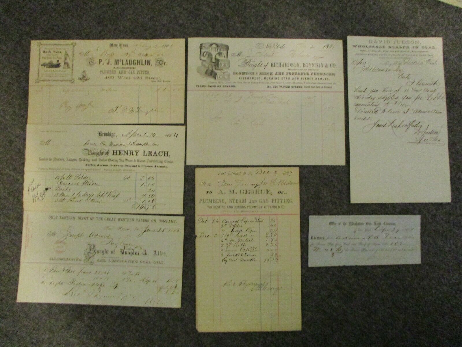 1800s HEATING LIGHTING GAS/OIL/COAL/PETROLEUM RESIDUUM LETTERS DOCS ADS LOT- 21)