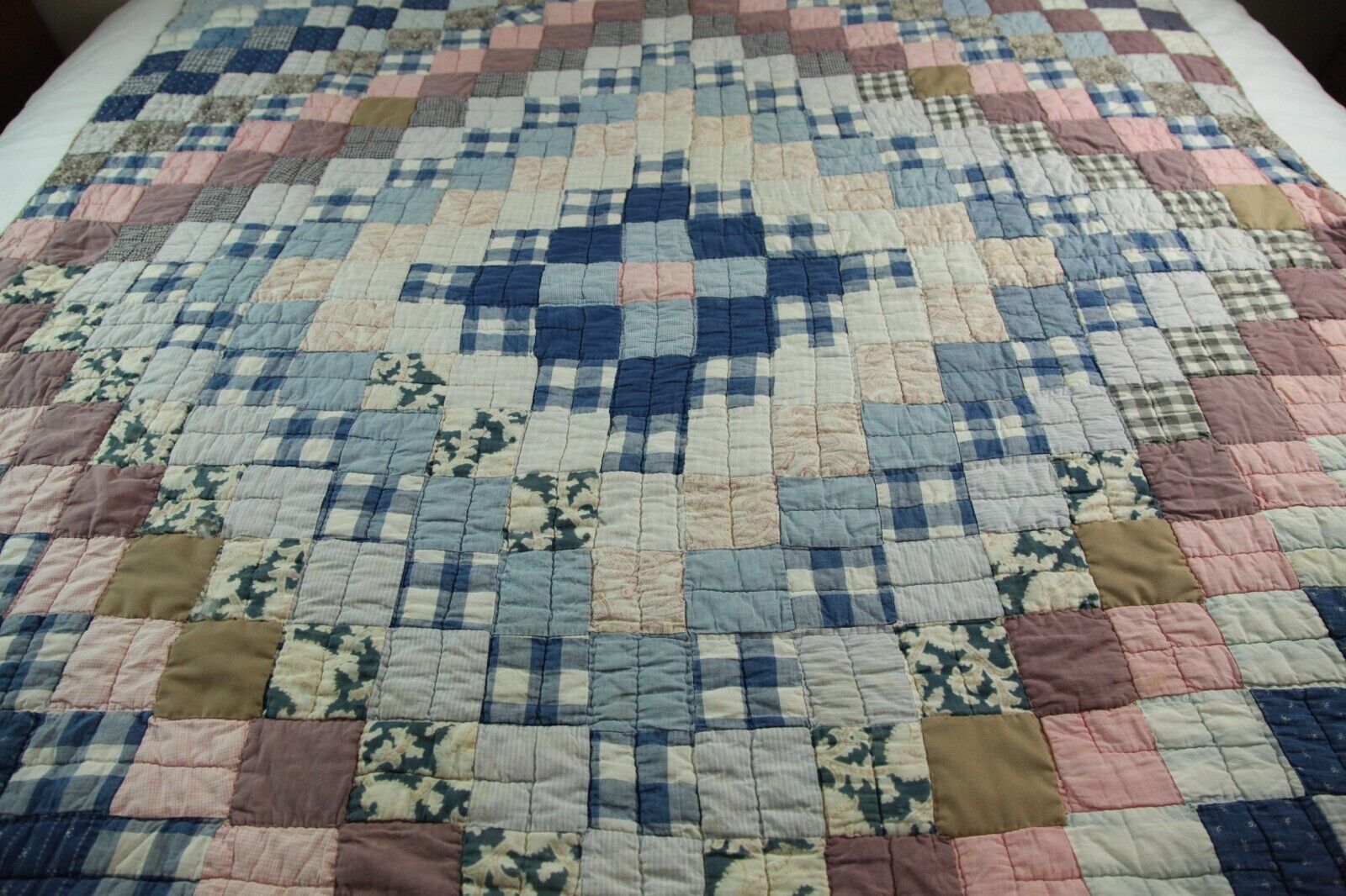 1800s Hand-Stitched Patchwork Mourning Quilt 64"x74