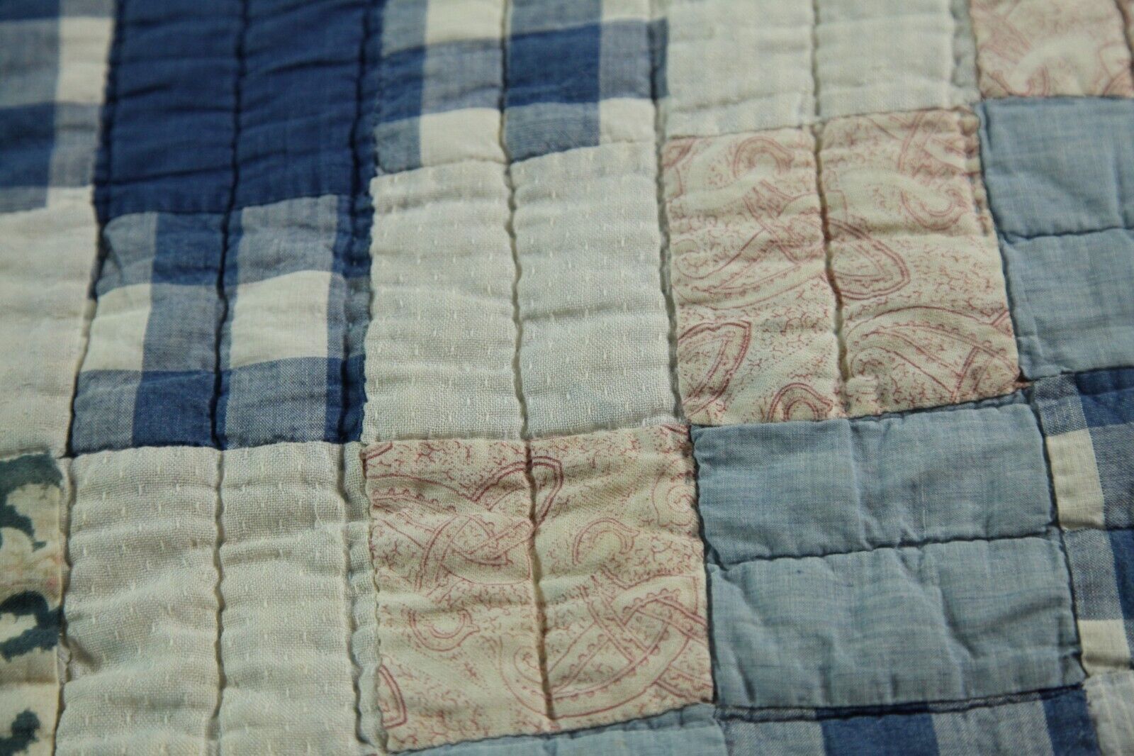 1800s Hand-Stitched Patchwork Mourning Quilt 64"x74