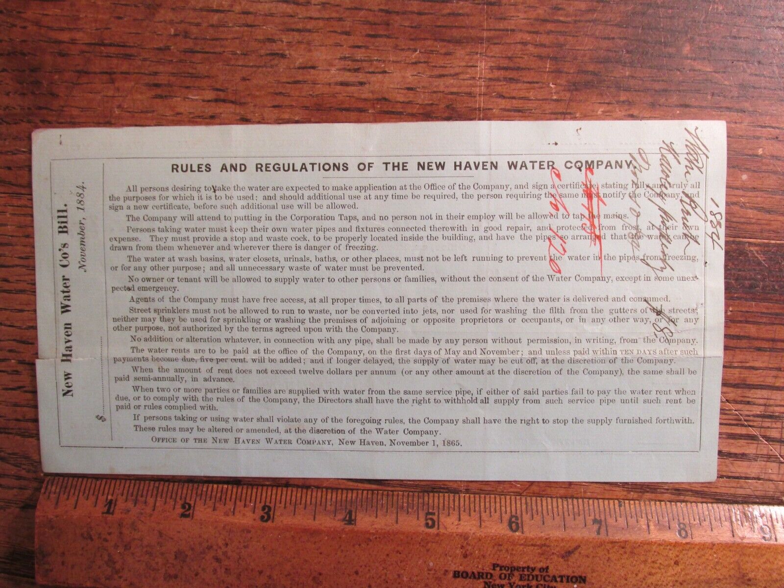 Antique Ephemera 1800s New Haven CT Water Company Bill