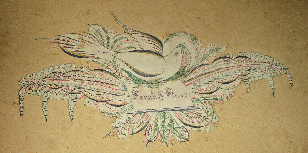 Antique 1800's Emphera Calligraphy on Paper Cutout Mounted on Scarp Book Cover