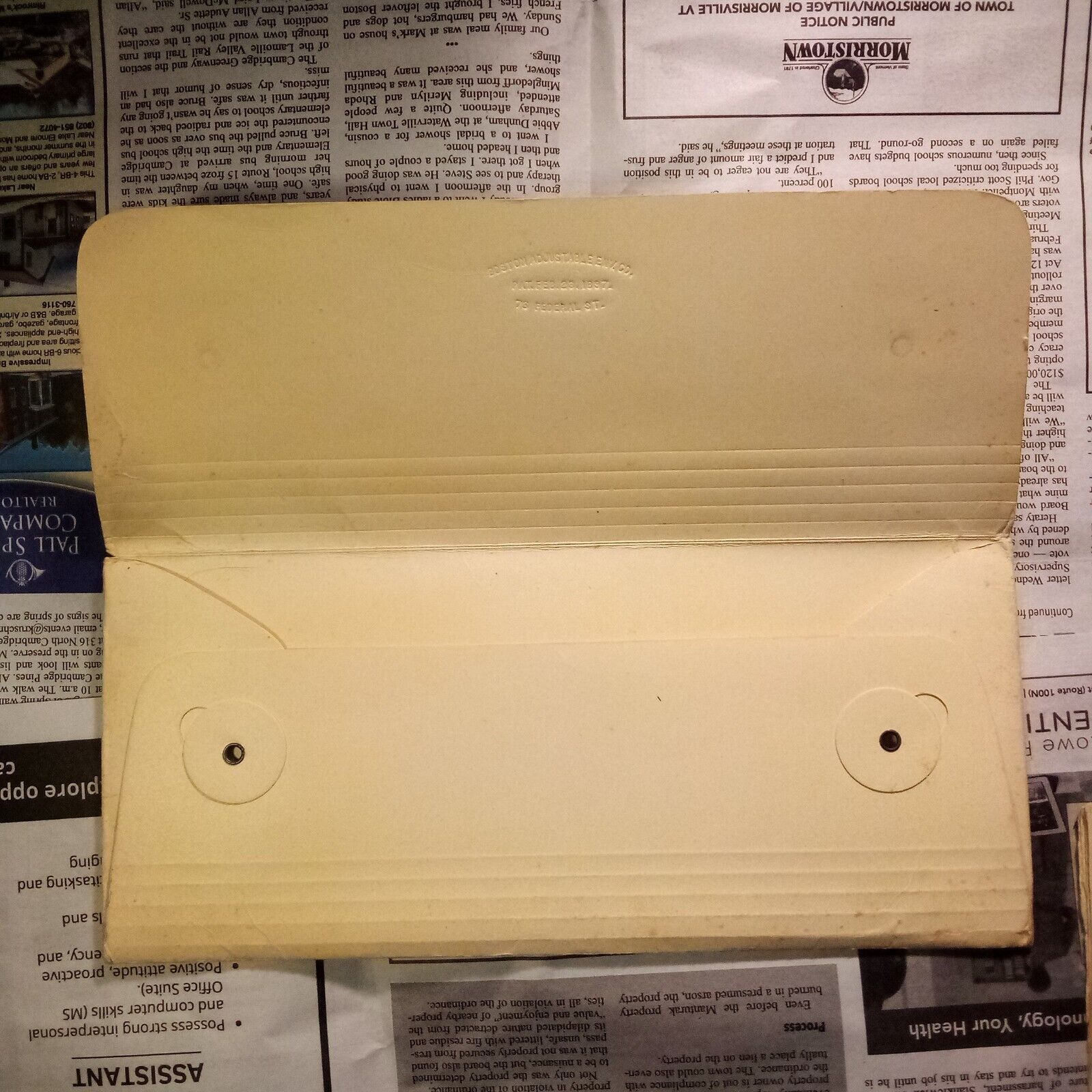 1897 Boston Adjustable Envelope Co. + (3) 1800s Massachusetts Deeds + (1) Will