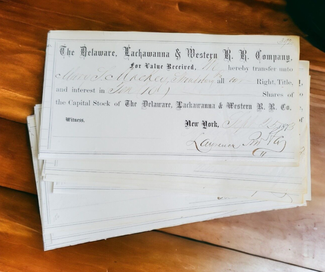 (15) 1800s Railroad Documents Delaware Lackawana Western NY New York Stock
