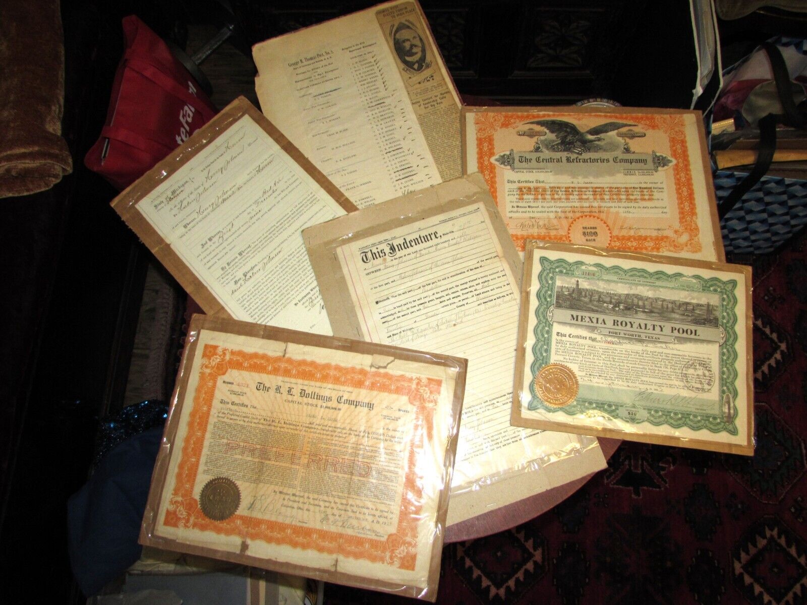 Lot of 1800's Ephemera and Old Stock Certificates.