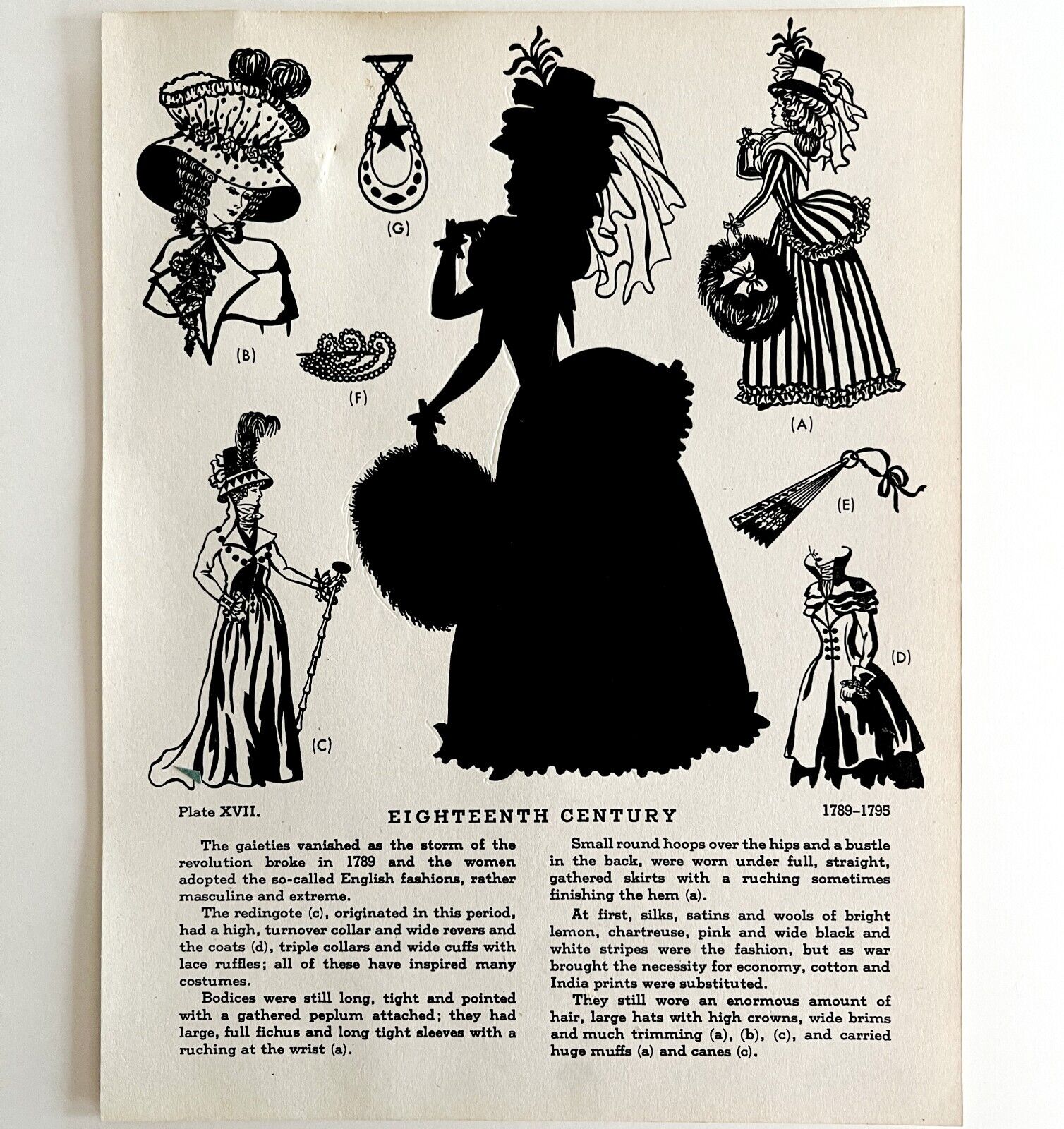 18th Century Fashion History 1789-1795 1939 Art Plate Printing Ephemera DWAA11