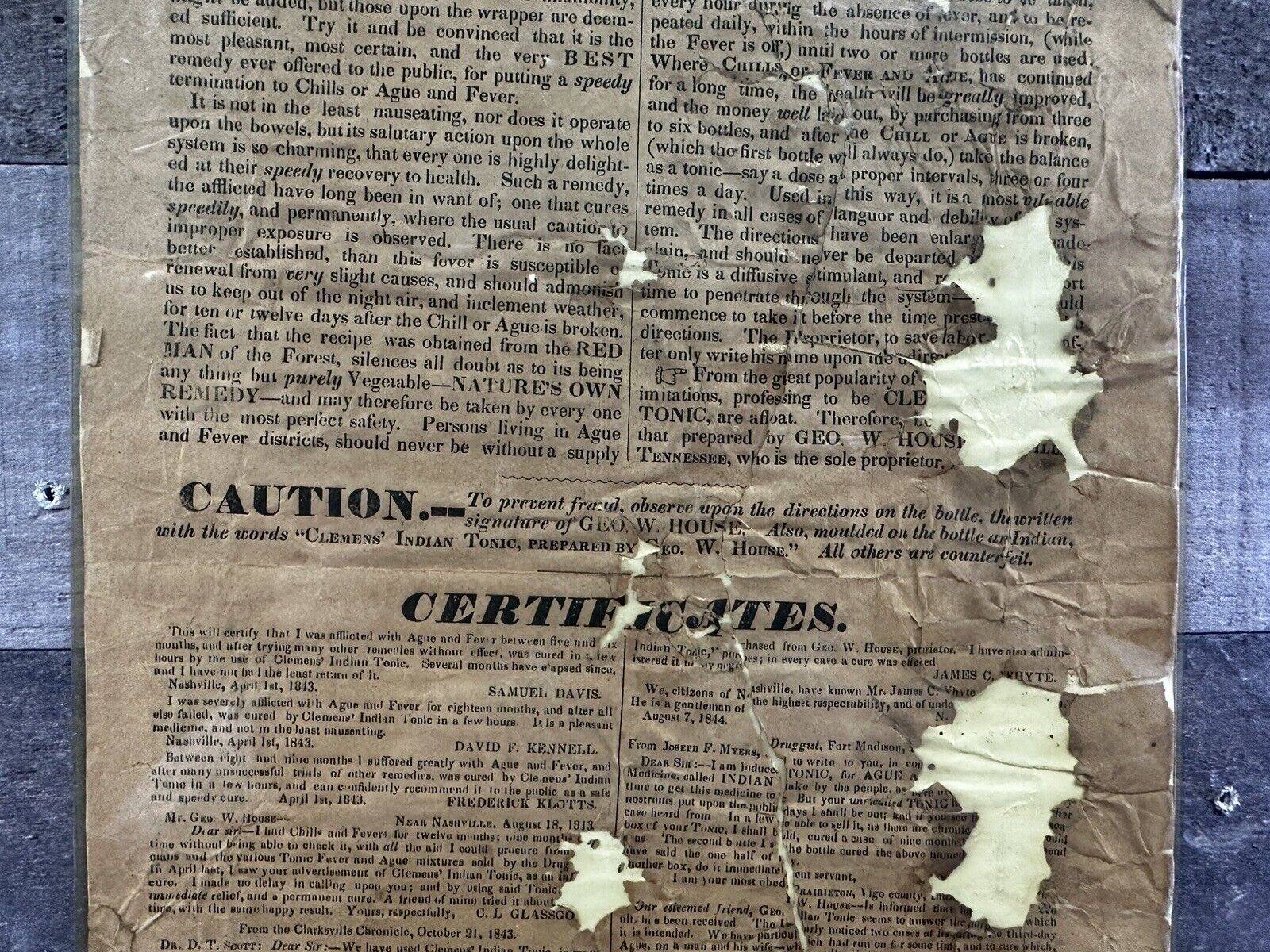 Antique Late 1800’s “Clemens Indian Tonic” Newspaper Advertisement  