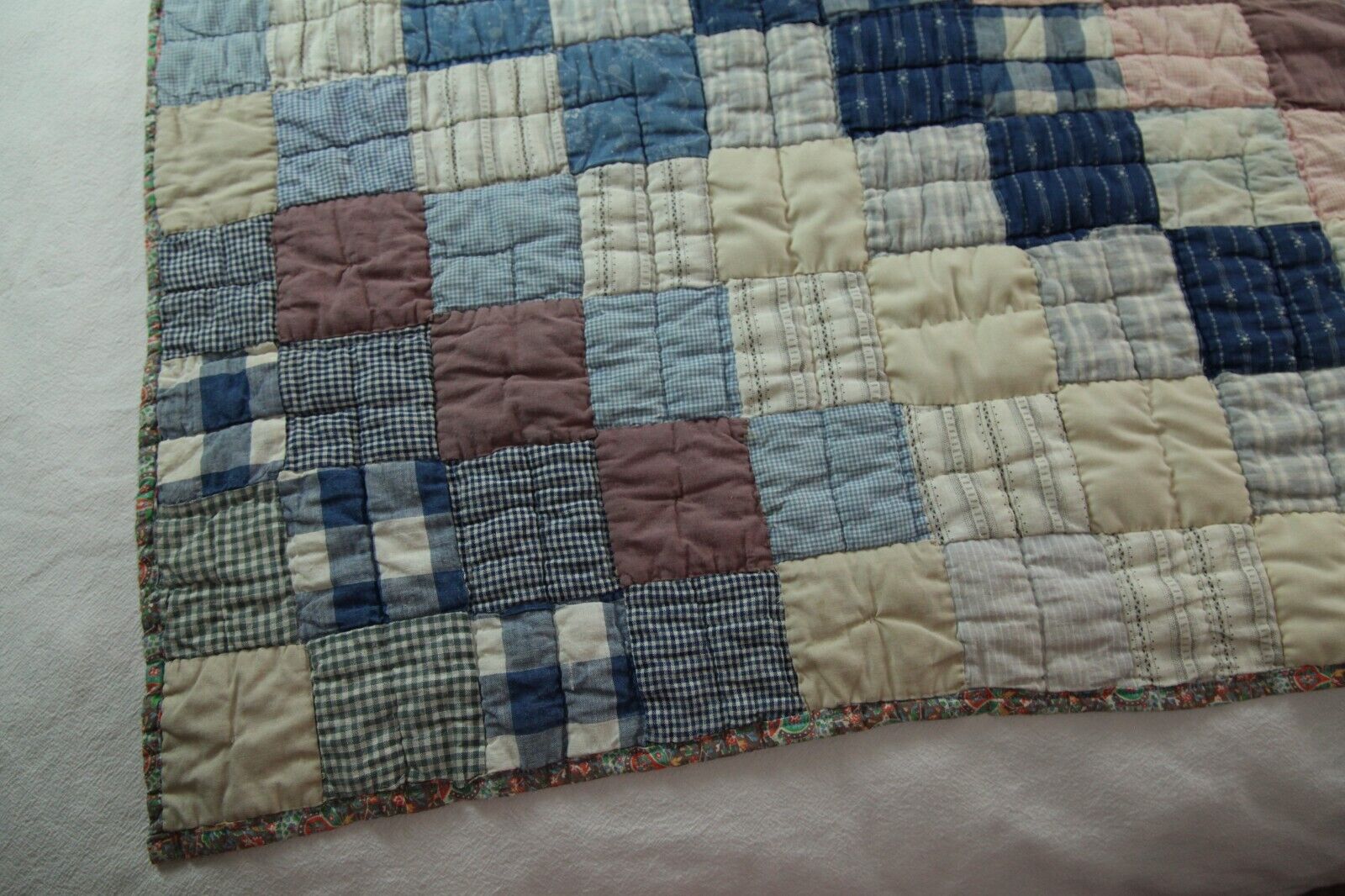 1800s Hand-Stitched Patchwork Mourning Quilt 64"x74