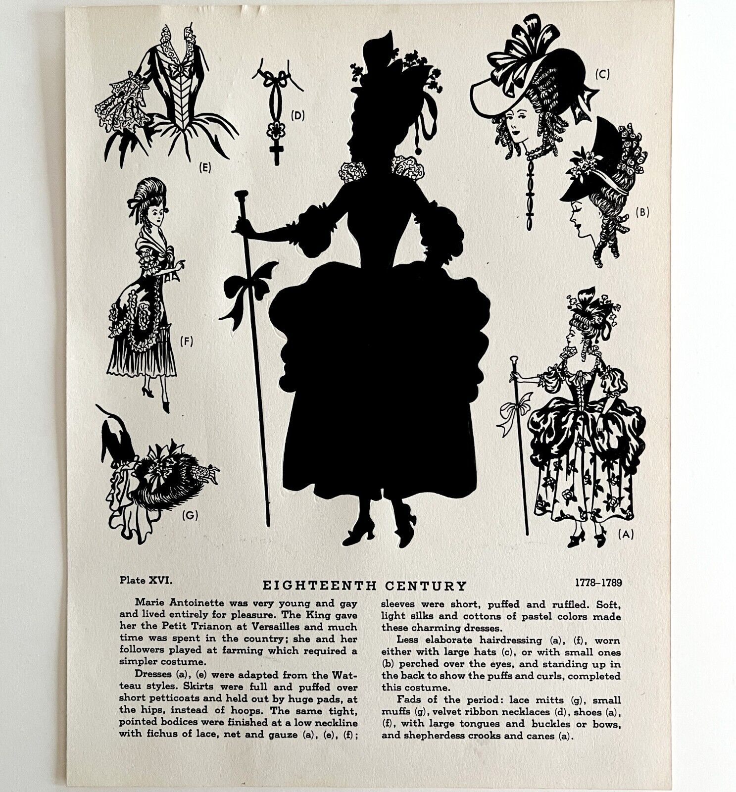18th Century Fashion History 1778-1789 1939 Art Plate Printing Ephemera DWAA11