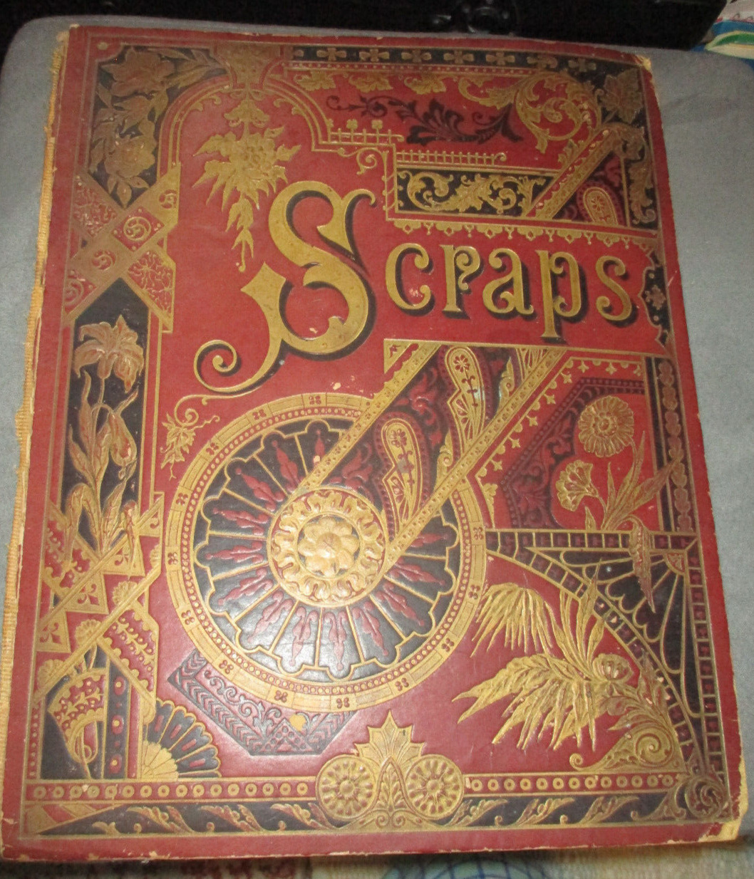 Antique 1800's Emphera Calligraphy on Paper Cutout Mounted on Scarp Book Cover