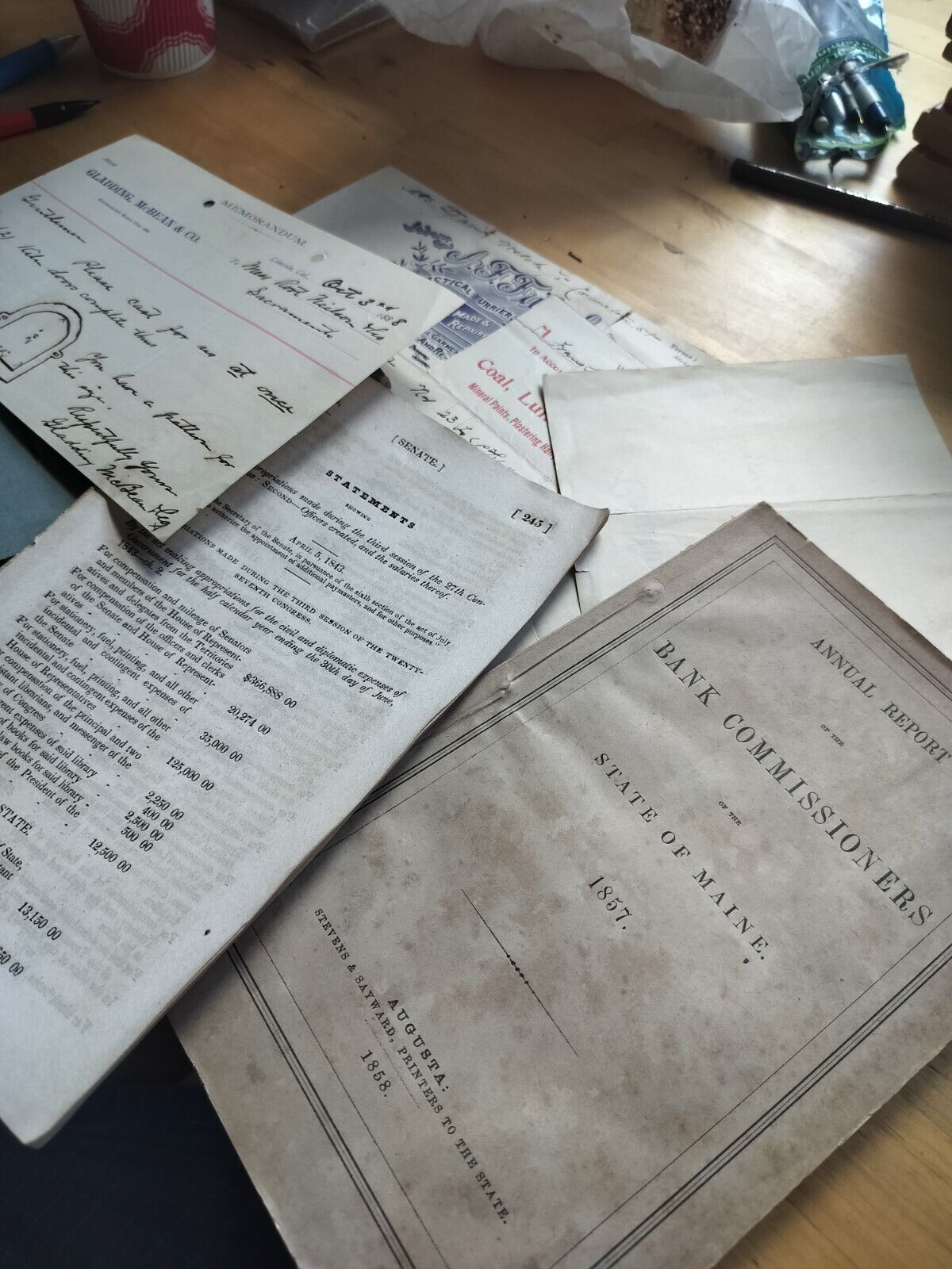 1800s Ephemera: 1857 Bank Report 1839 Convention Booklets, Receipts, Letters