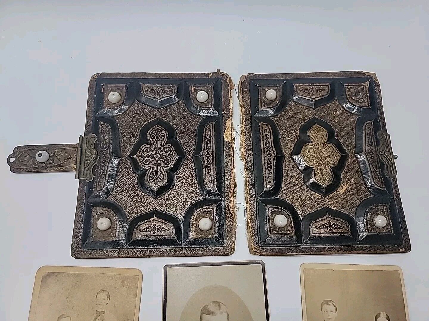 Ephemera Lot Genuine Antique 3 Photos 1800s Album Cover Photo Sleeves