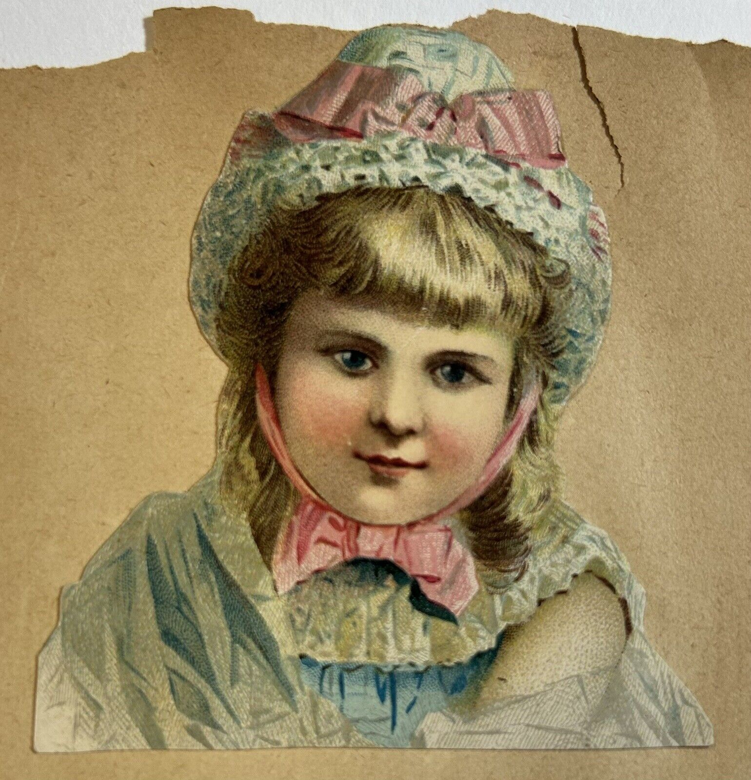1800s J&P Coats Trade Card Cutout, Girl In Bonnet, Antique Crafting Supplies