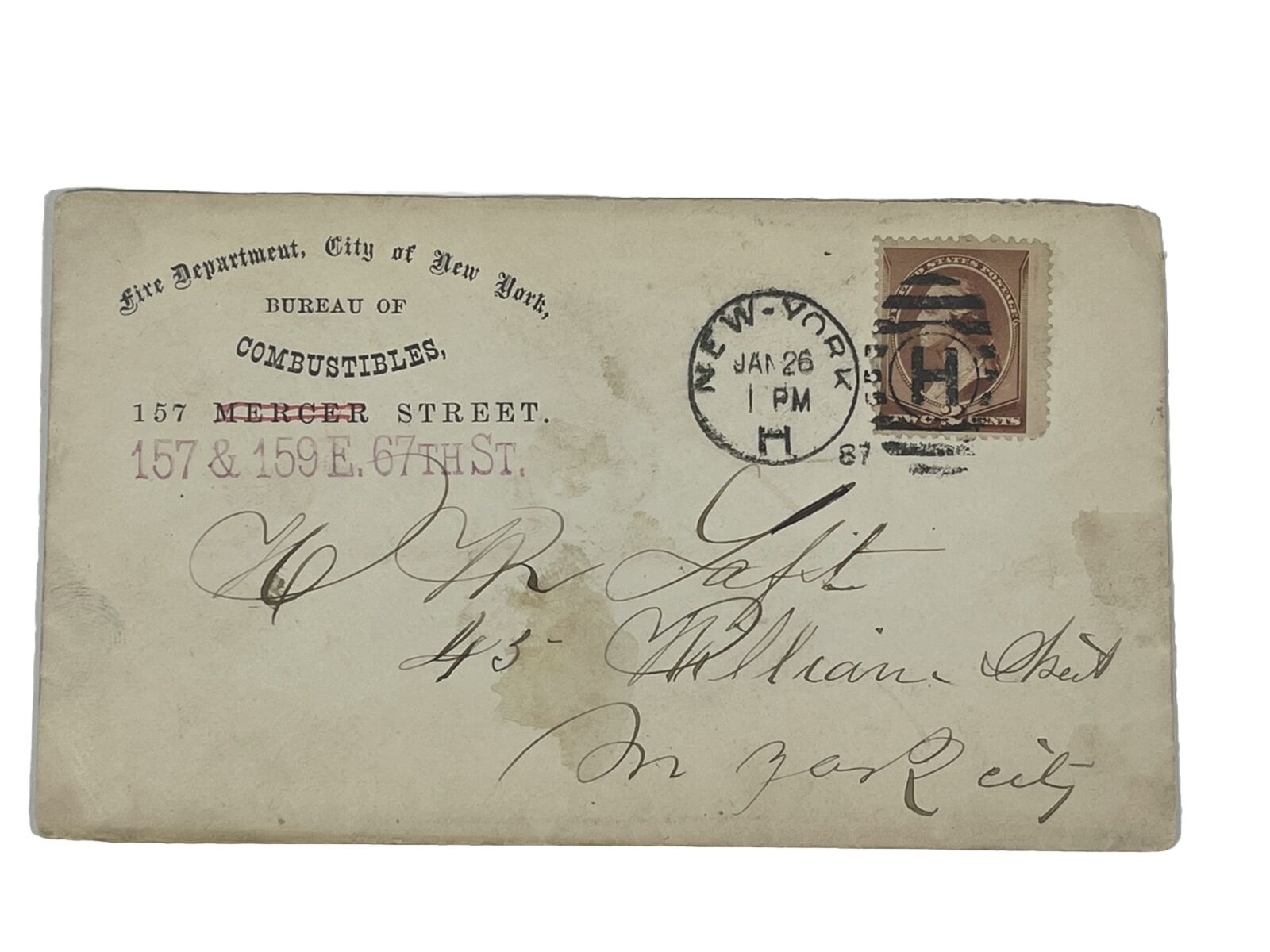 1800s FDNY Bureau Of Combustibles 1887 Envelope Firefighter Antique Ephemera NY