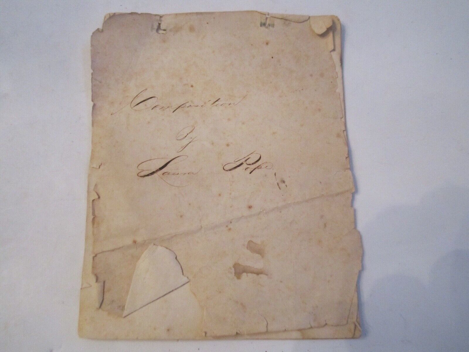 1800'S HAND WRITTEN "COMPOSITION BY LAUREN POPE" - MAGNIFICENT & RARE - BN9