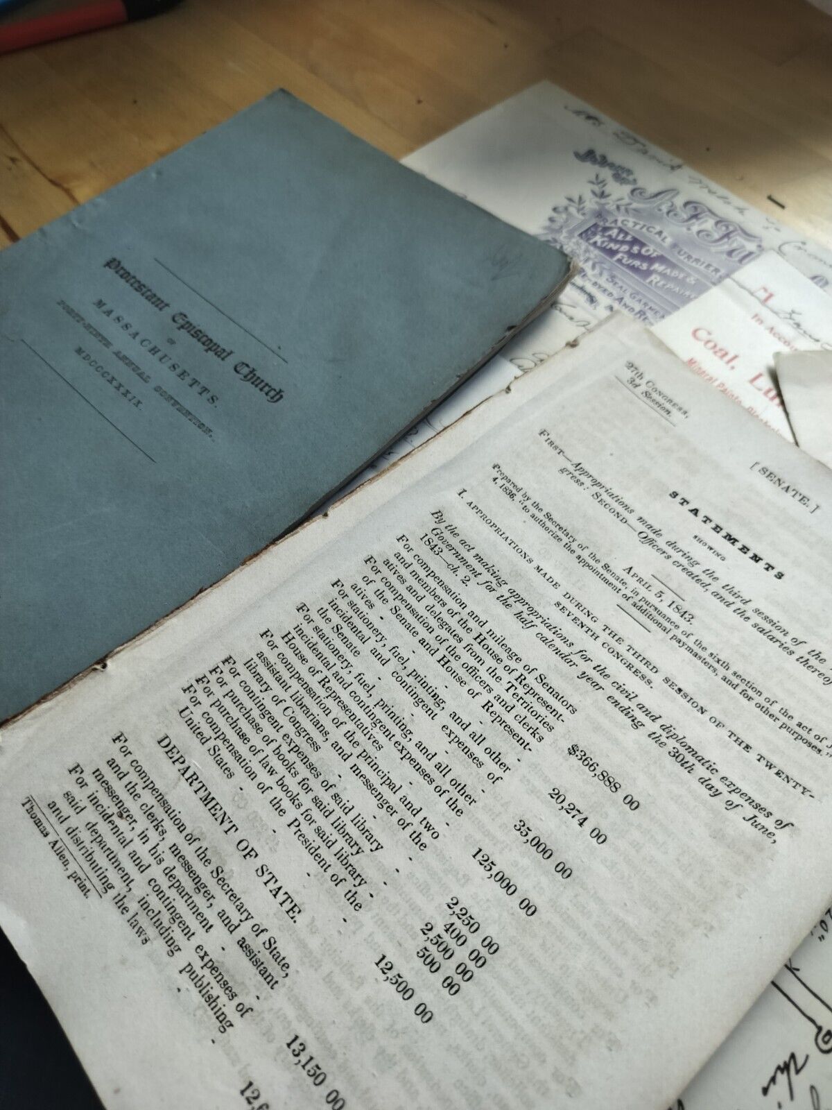 1800s Ephemera: 1857 Bank Report 1839 Convention Booklets, Receipts, Letters