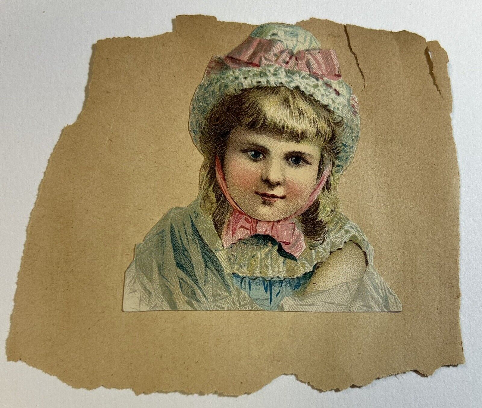 1800s J&P Coats Trade Card Cutout, Girl In Bonnet, Antique Crafting Supplies
