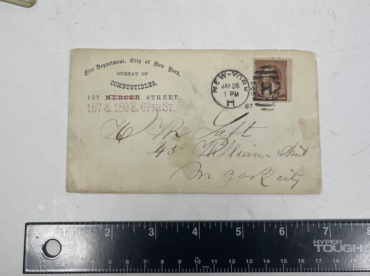 1800s FDNY Bureau Of Combustibles 1887 Envelope Firefighter Antique Ephemera NY