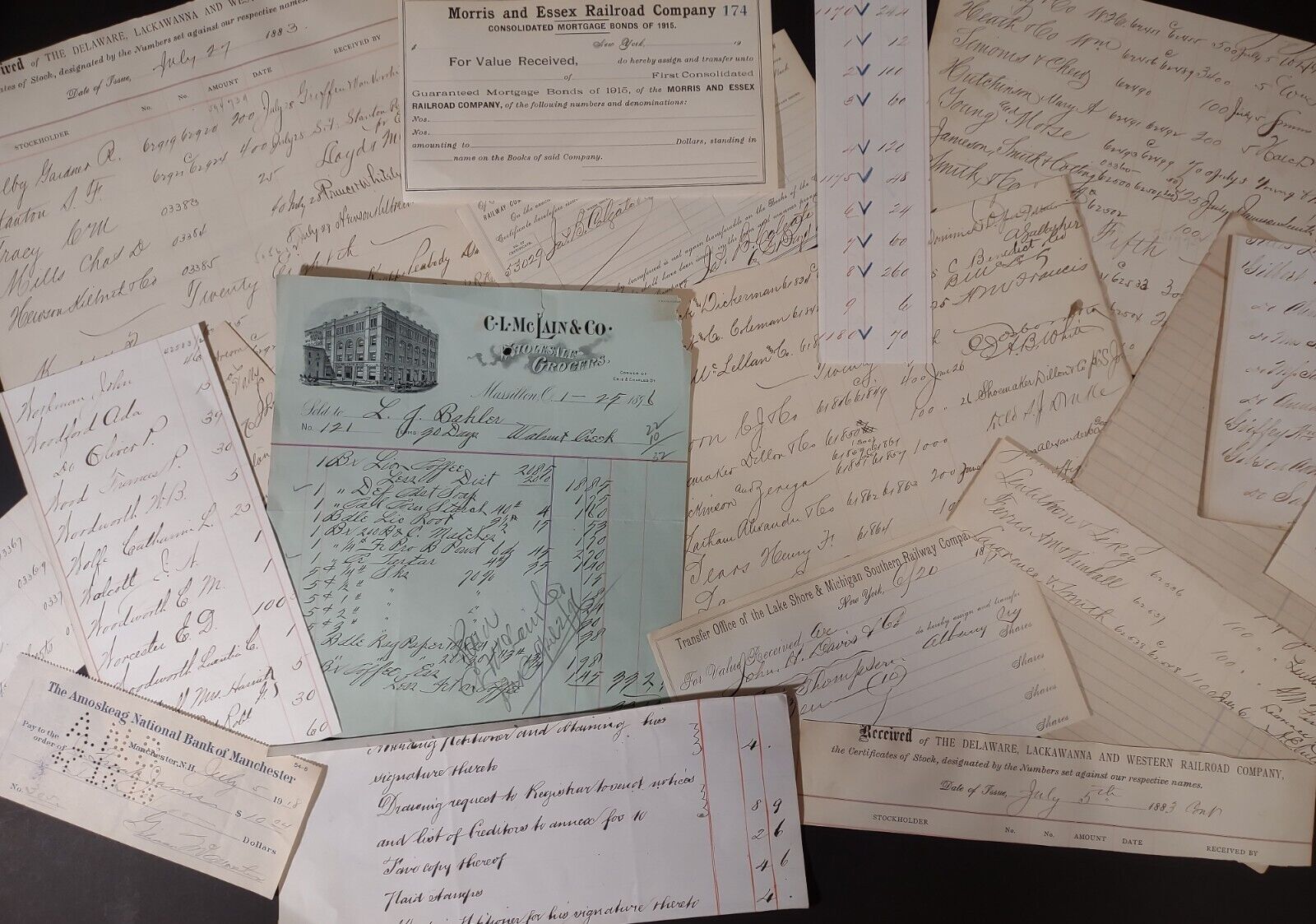 1800's Harvested Handwritten Ledger Sheets w/Extra Ephemera For Junk Journaling 
