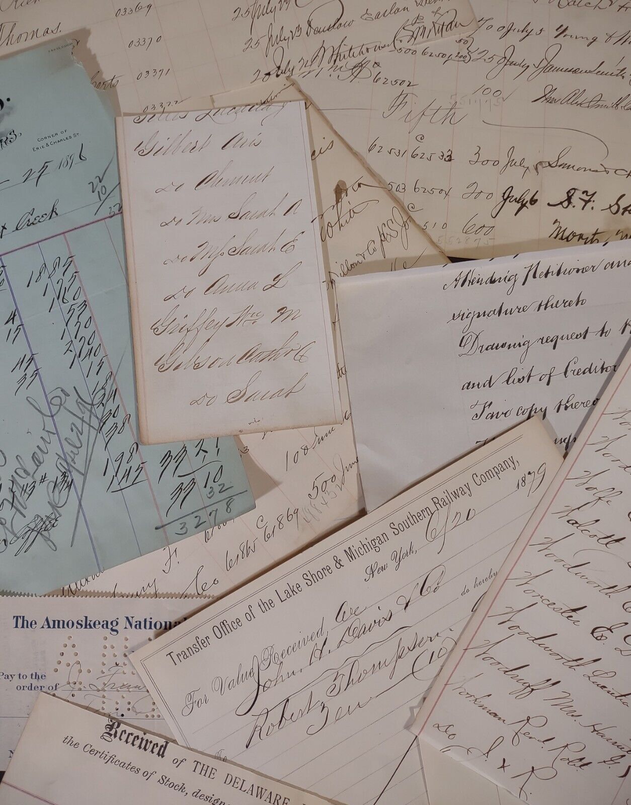 1800's Harvested Handwritten Ledger Sheets w/Extra Ephemera For Junk Journaling 