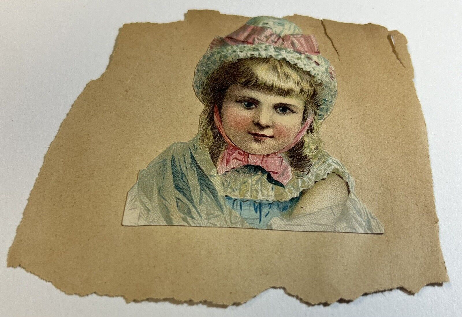 1800s J&P Coats Trade Card Cutout, Girl In Bonnet, Antique Crafting Supplies