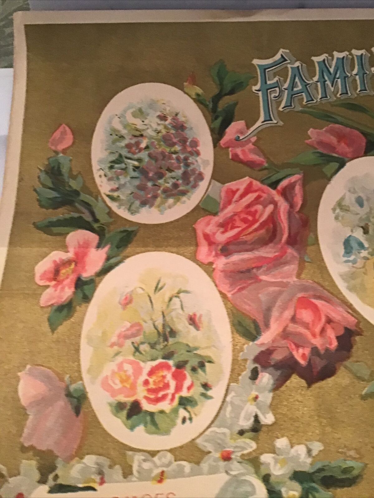 Late 1800’s God Bless Our Family Victorian Chromolithograph Blank Bright Colors