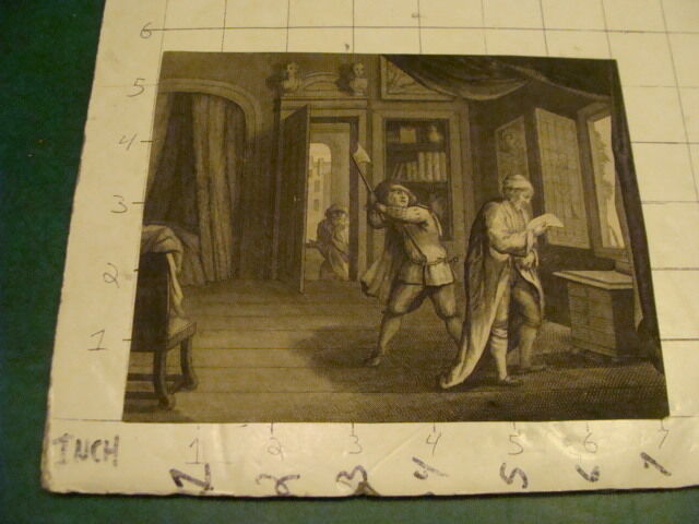 Original Engraving: 1700's or 1800's - MAN w Ax behind man reading, 