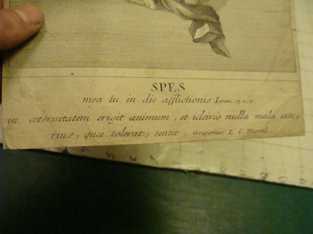 Original Engraving:1700's or 1800's - SPES mea lu in die afflictions SPOTTY 