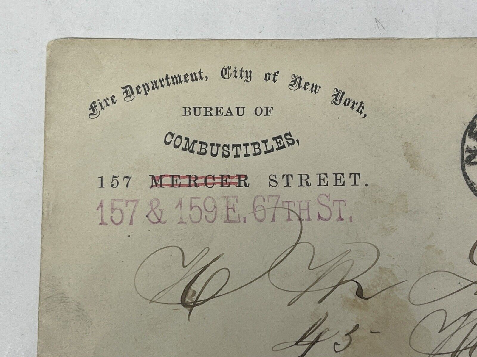 1800s FDNY Bureau Of Combustibles 1887 Envelope Firefighter Antique Ephemera NY