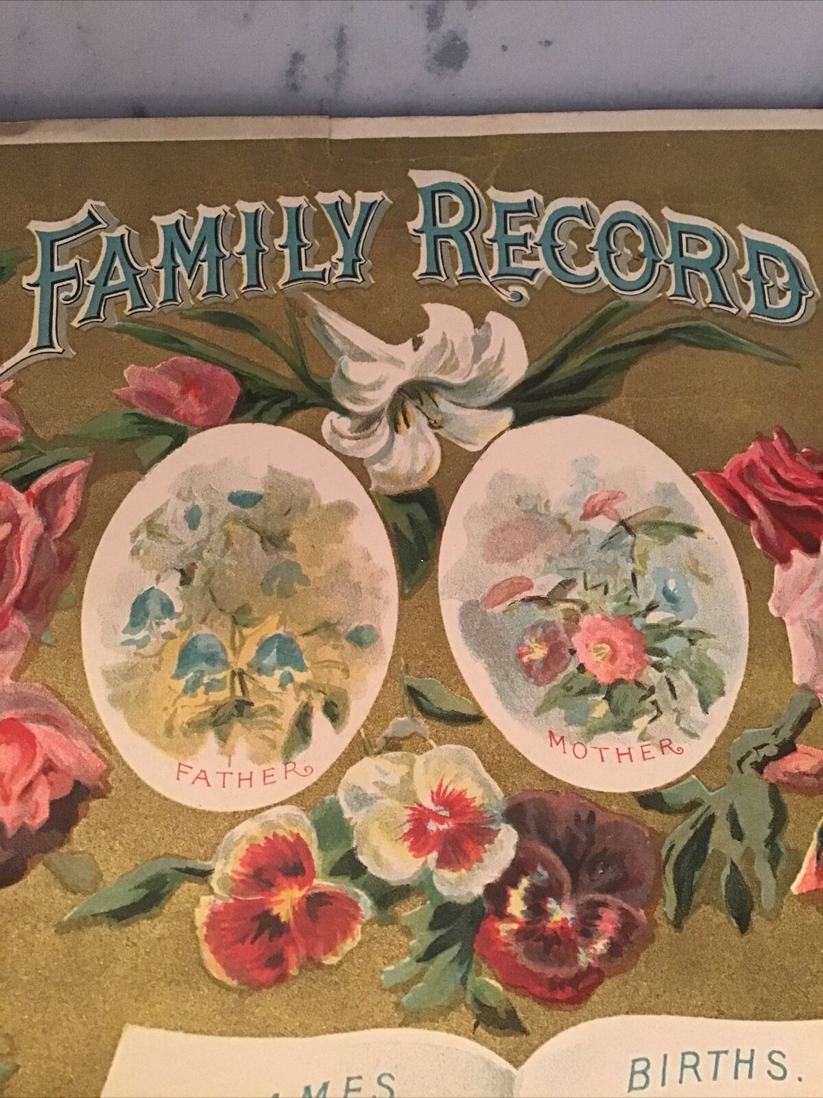 Late 1800’s God Bless Our Family Victorian Chromolithograph Blank Bright Colors