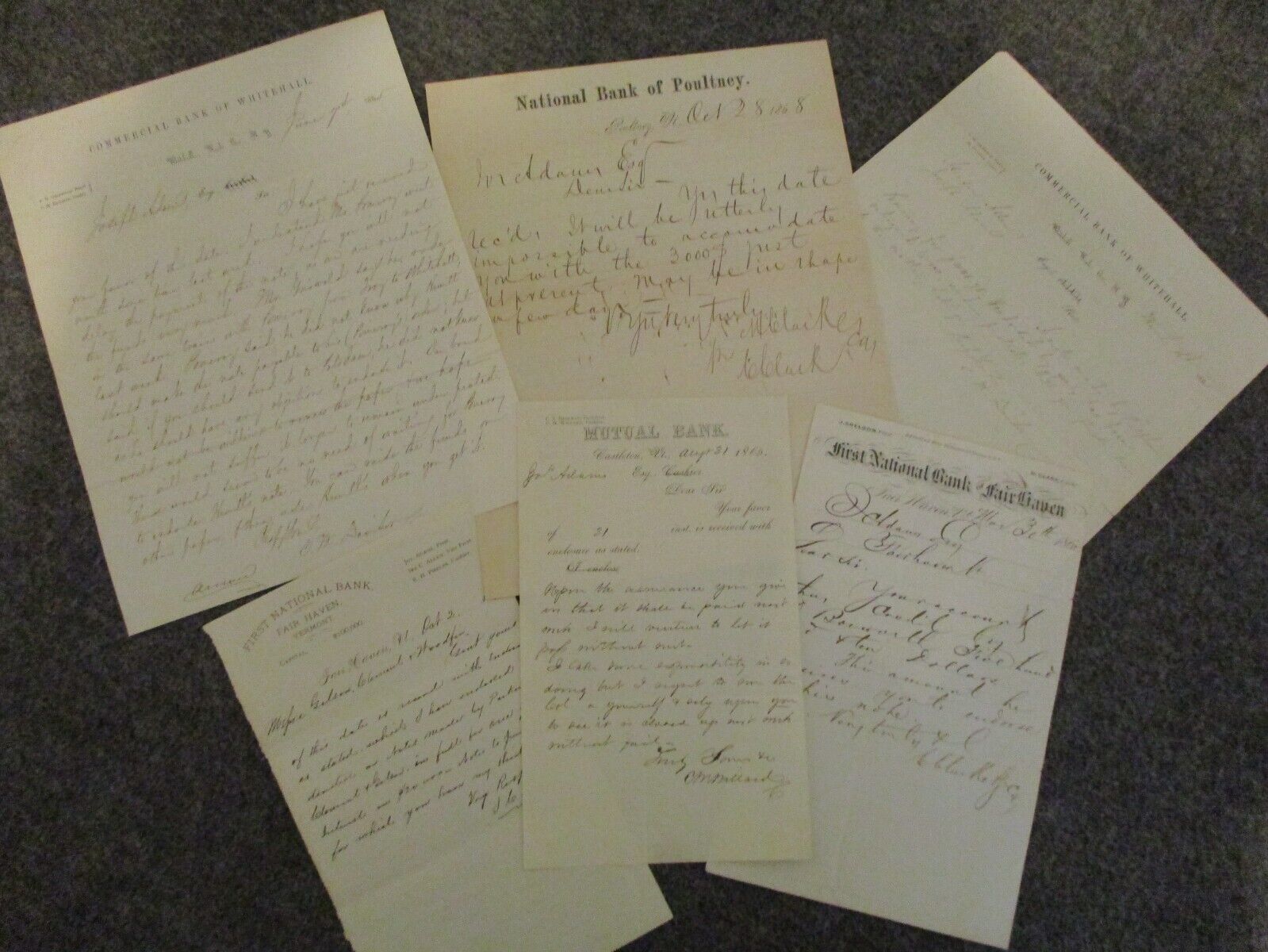 1800s BANKING GOVERNMENT TAX 20+ LETTERS DOCS MICHIGAN VERMONT + CIVIL WAR ERA