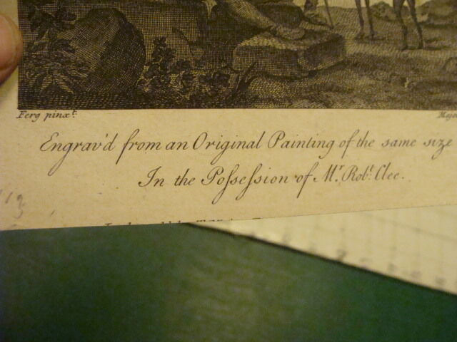 Original Engraving: 1700's or 1800's - boy w dog, man and woman sitting, 