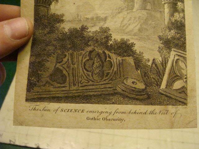 Original Engraving: 1700's or 1800's - Science emerging behind Veil GOTHIC OBSER