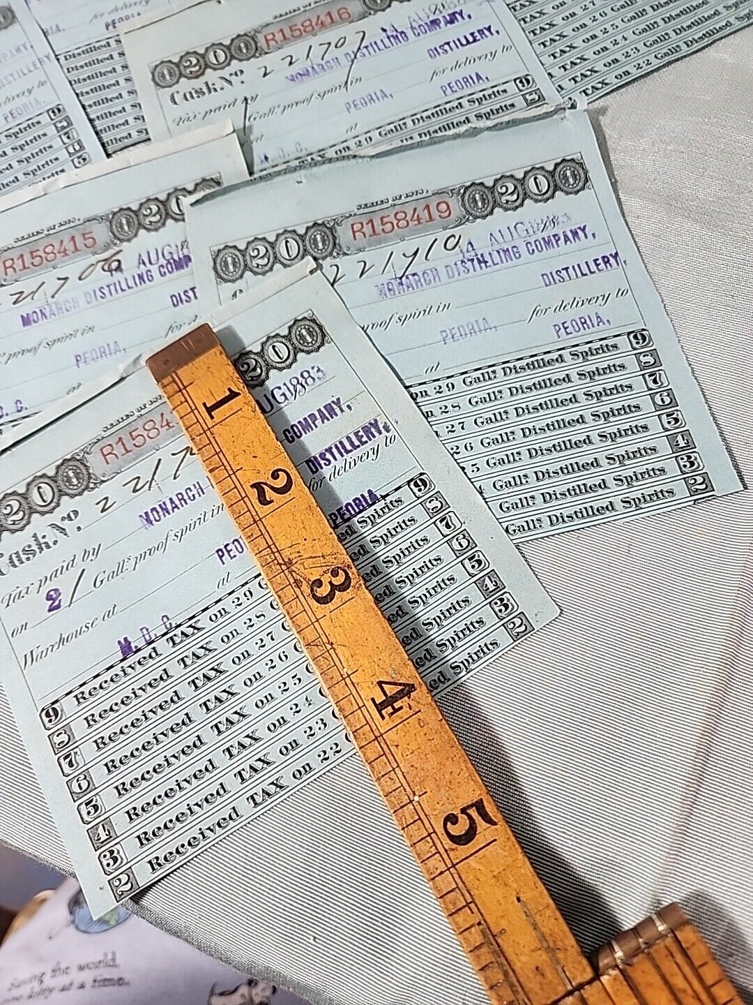 Antique Ephemera 1800s TAX RECEIPT For Purchase Of Distilled Spirits Peoria  Lot