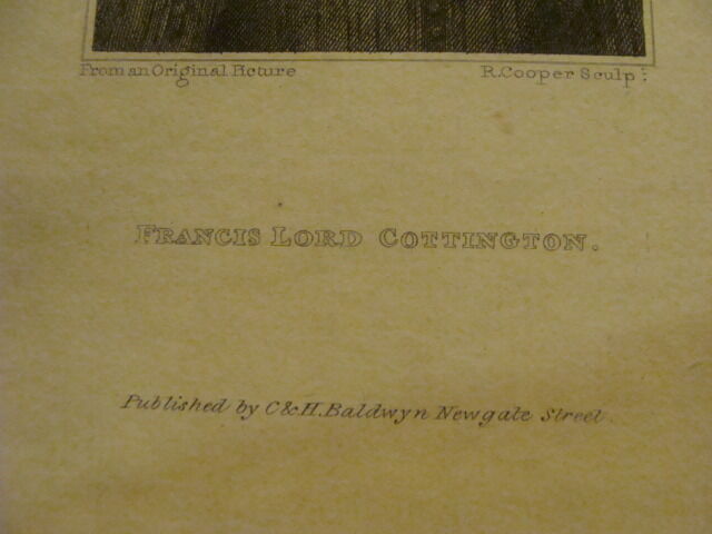 Original Engraving: 1700's or 1800's - FRANCIS LORD COTTINGTON baldwyn newgate 