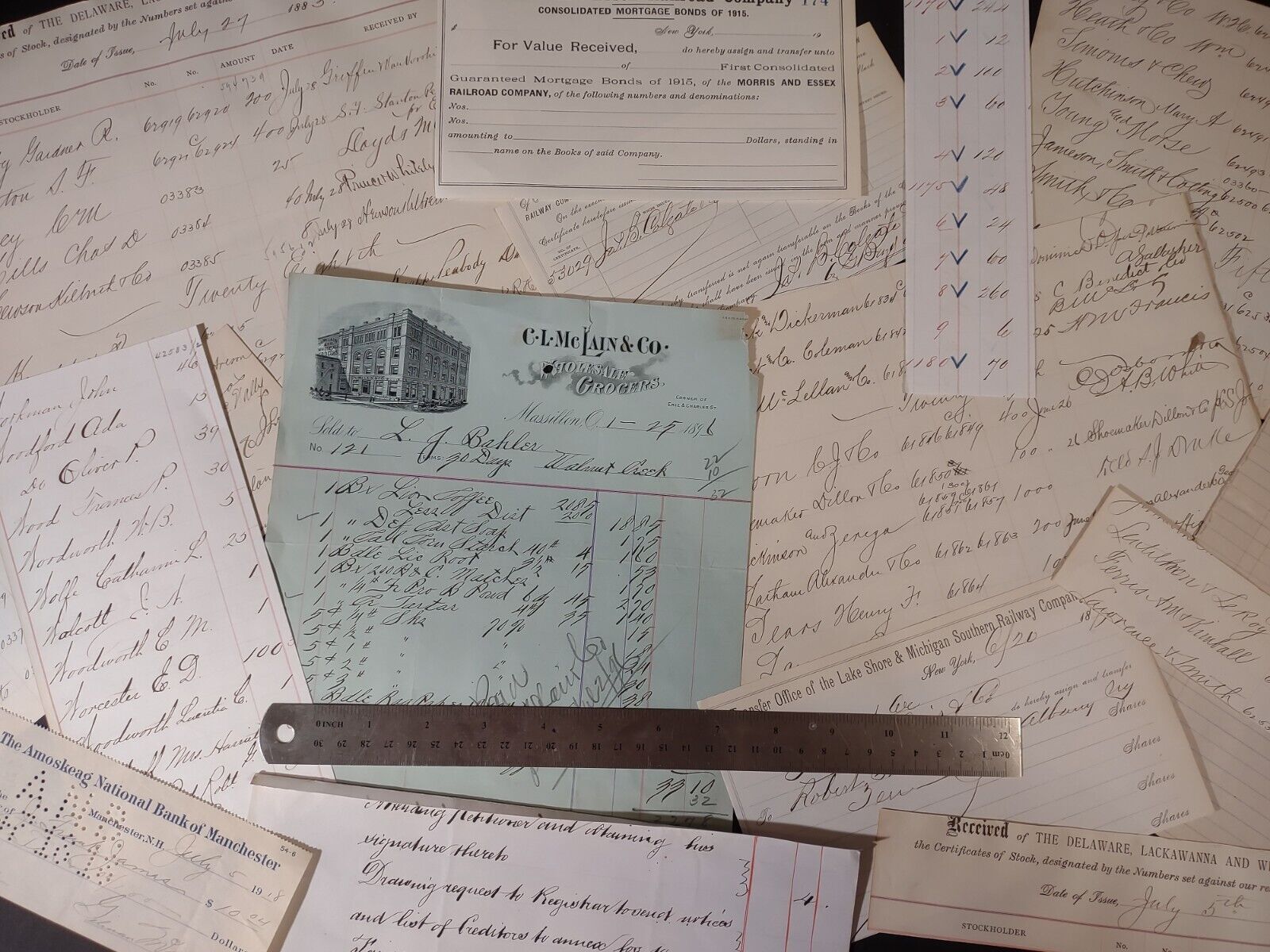 1800's Harvested Handwritten Ledger Sheets w/Extra Ephemera For Junk Journaling 