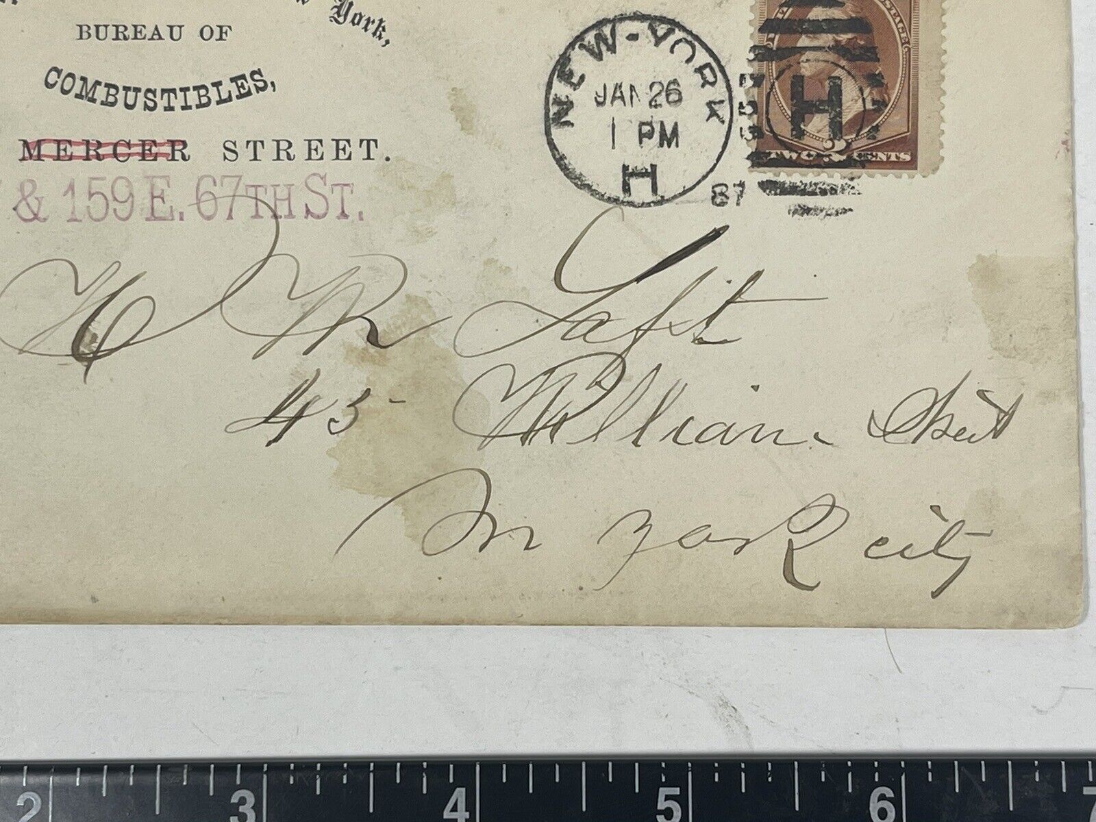 1800s FDNY Bureau Of Combustibles 1887 Envelope Firefighter Antique Ephemera NY