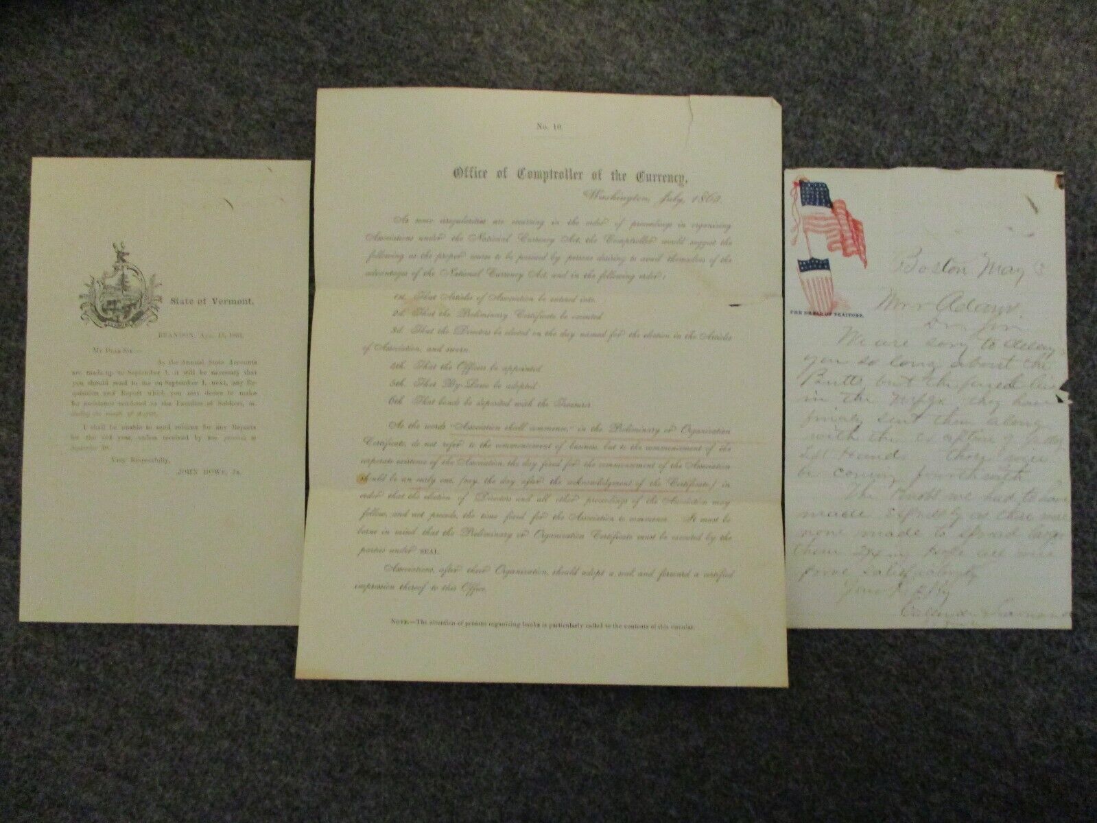 1800s BANKING GOVERNMENT TAX 20+ LETTERS DOCS MICHIGAN VERMONT + CIVIL WAR ERA