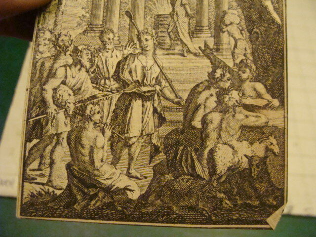 Original Engraving: 1700's or 1800's - old scene, lamb, fire, god, temple ??