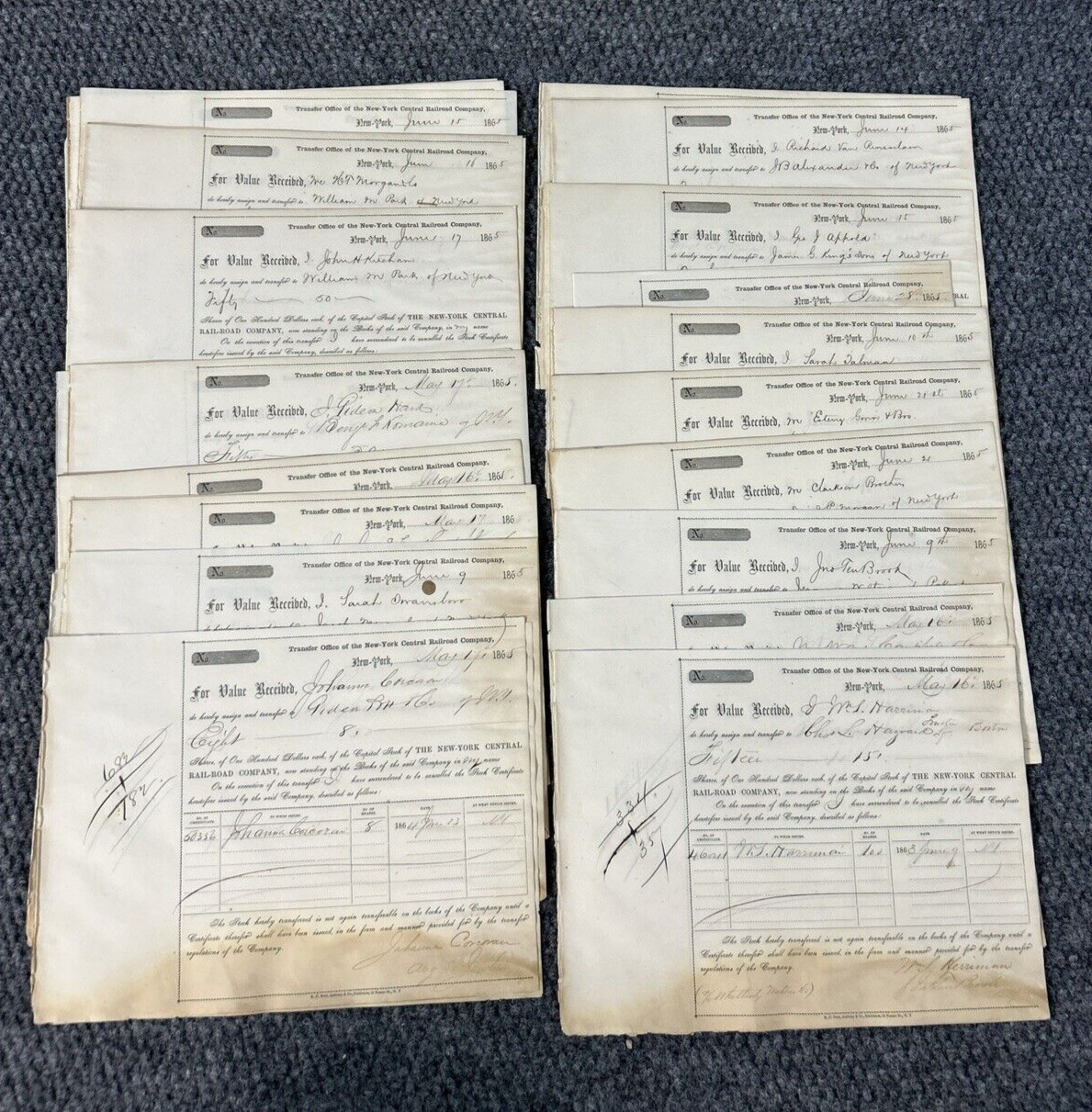 50 1800s 1865 Railroads Ephemera Documents Collector lot New York Central Shares