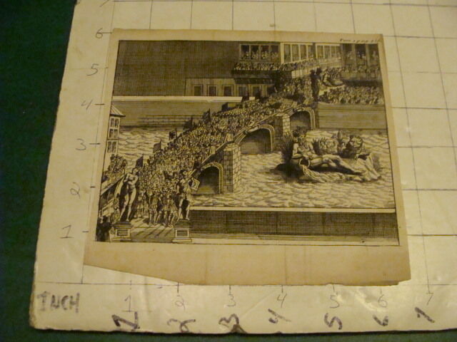 Original Engraving: 1700's or 1800's - bridge filled with people; God in Water